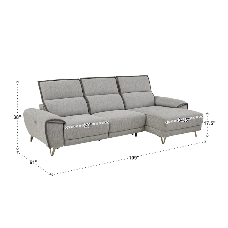 Matera Gray Yarn Dyed Fabric Power Recliner Sectional Sofa with Chaise and USB Charger by iNSPIRE Q Modern