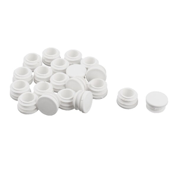 Plastic Round Flat Type Table Chair Leg Caps Tube Insert White 22mm Dia 20pcs
