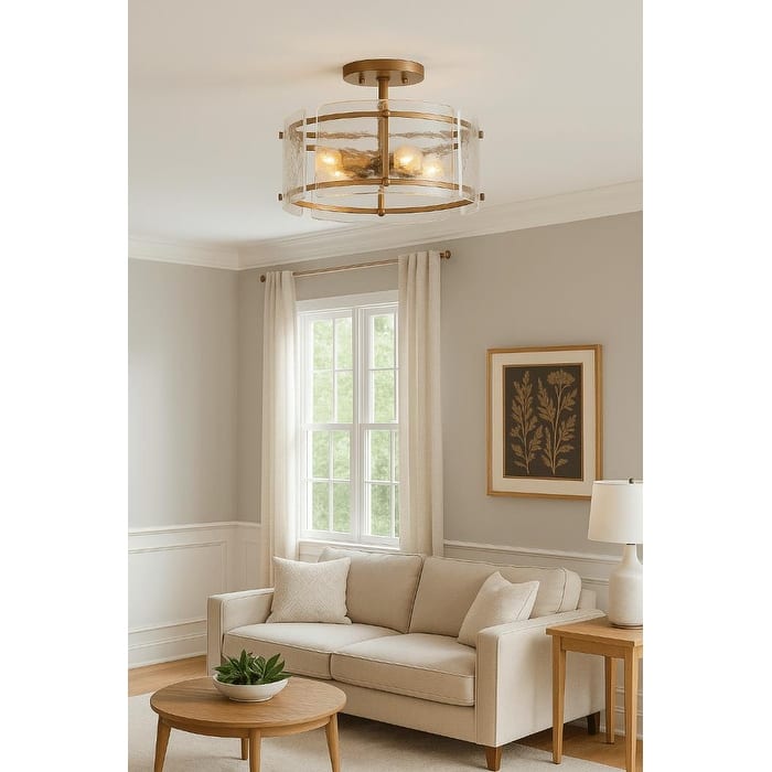 Laia Black 4-Light Water Textured Glass Drum Flush Mount - 16 inches in diameter x 11 inches H