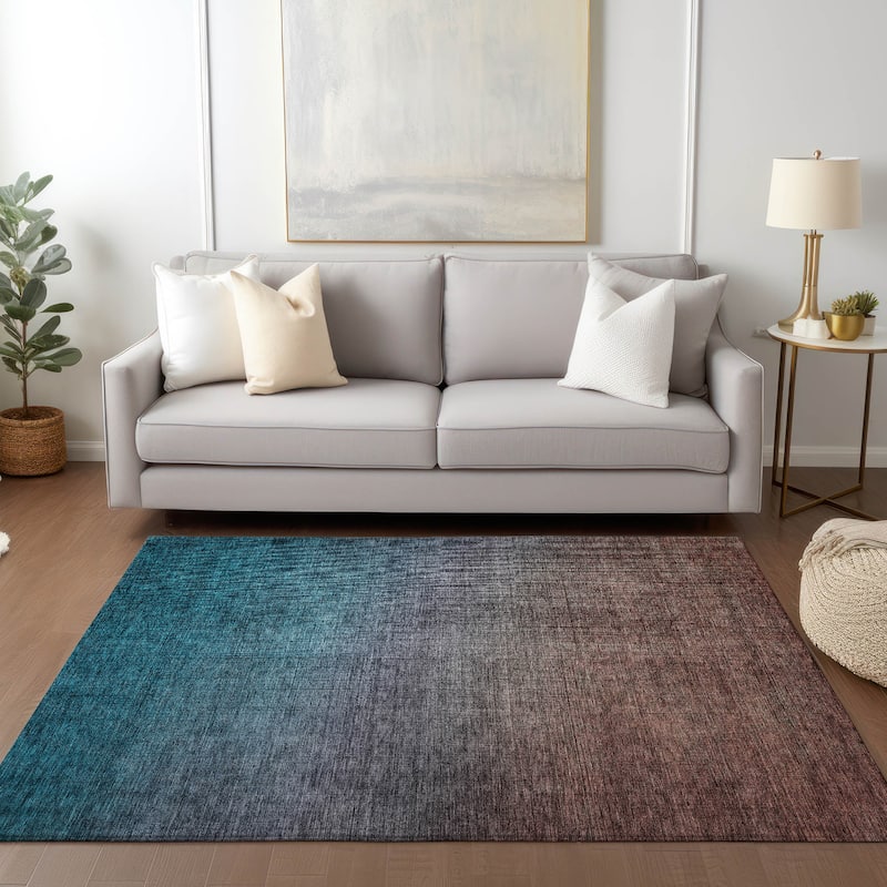 Machine Washable Indoor/ Outdoor Chantille Modern Ombre Rug - Teal - 9' x 12'