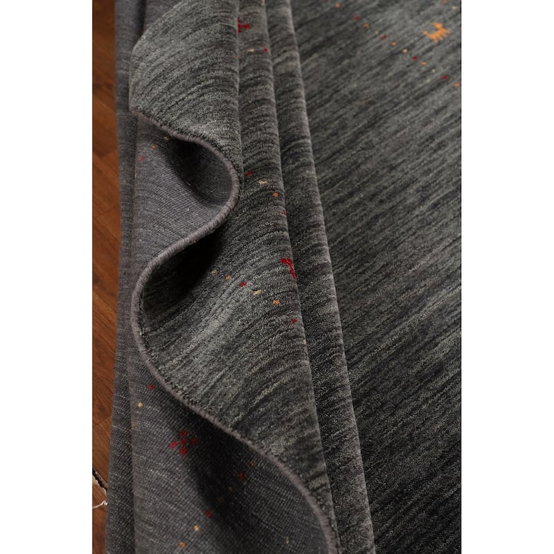 Tribal Green Gabbeh Indian Area Rug Handmade Wool Carpet - 6'8"x 9'9"