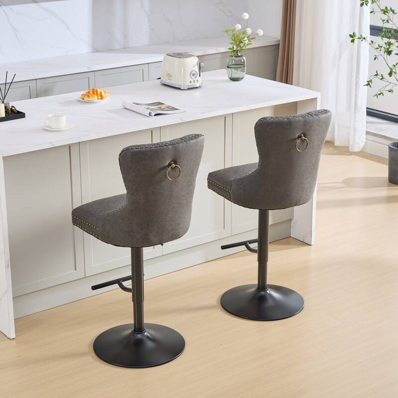 Aged and Retro PU Swivel Barstools Adjusatble Seat Height from 25-33 Inch,Bar Stools with Backs Comfortable Tufted(Set of 2)