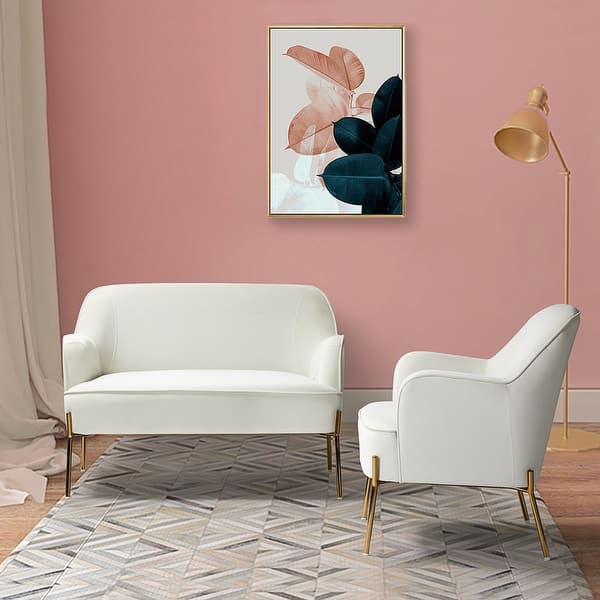 slide 2 of 119, Barbara 43" Contemporary Velvet Loveseat Sofa with Goldtone Metal Legs by HULALA HOME IVORY