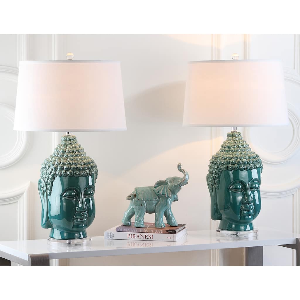 SAFAVIEH Lighting Michaela 31-inch Teal Buddha Lamp (Set of 2) - 18Wx18Dx31H