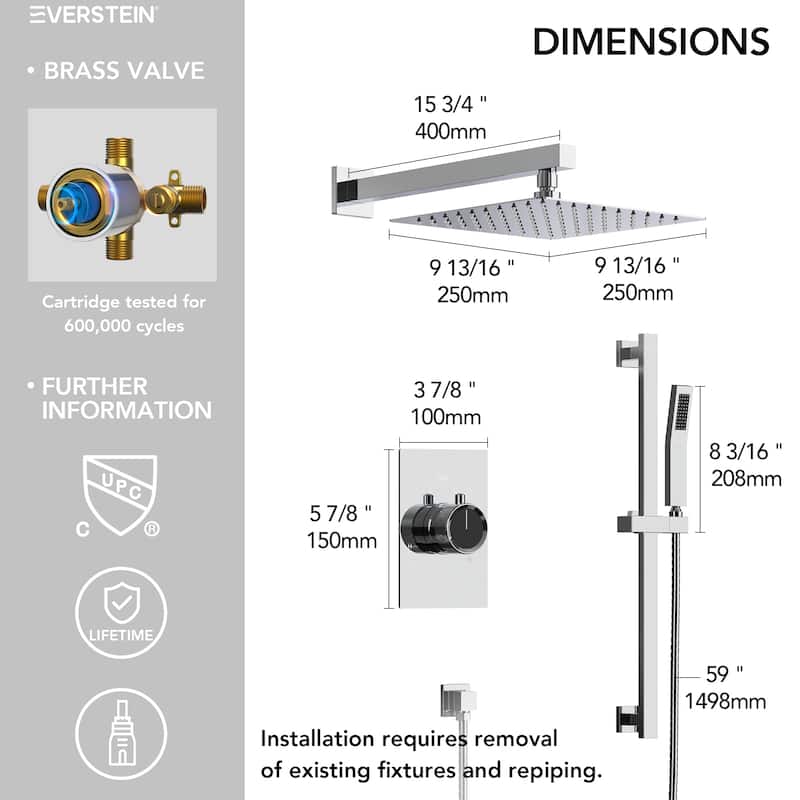 Slide Bar High-Pressure Balancing Shower System 10" Rainfall Shower Head with Handheld Shower