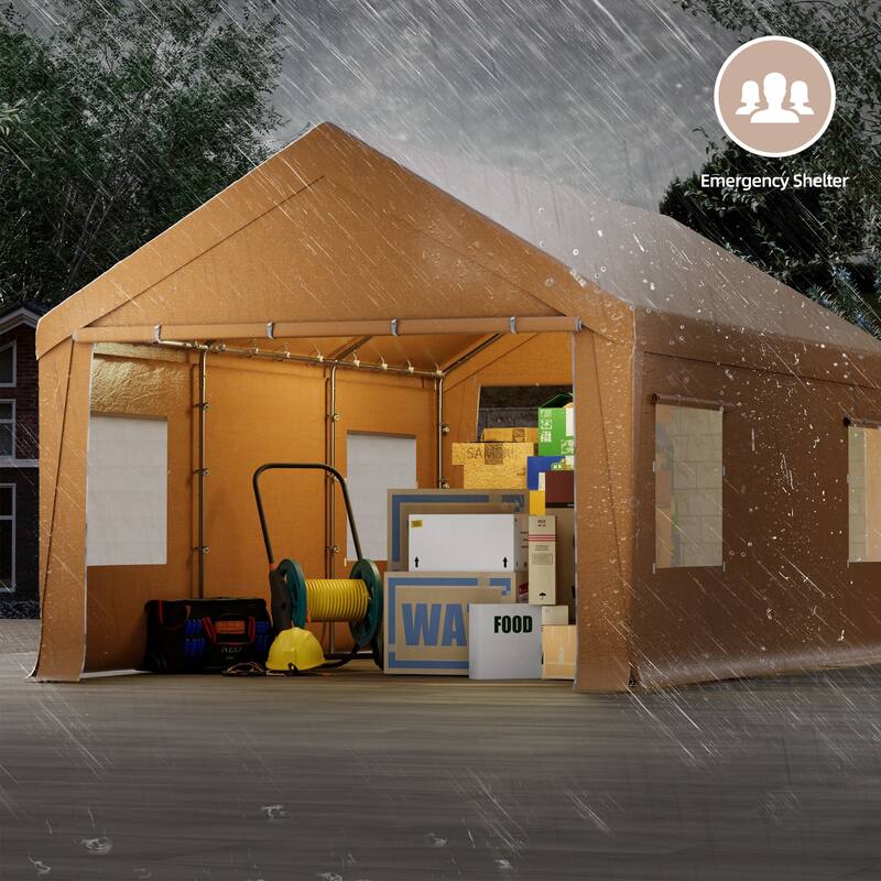 Heavy Duty Enclosed Carport Shelter, Waterproof UV-Resistant Canopy with Steel Frame & Roll-Up Windows