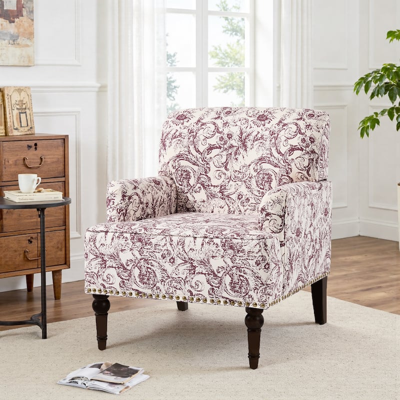 Linen Accent Chairs Nailhead Trim Armchairs with Wooden Legs