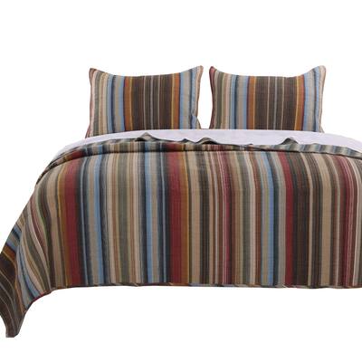 Phoenix Fabric 3 Piece King Size Quilt Set with Striped Prints, Multicolor