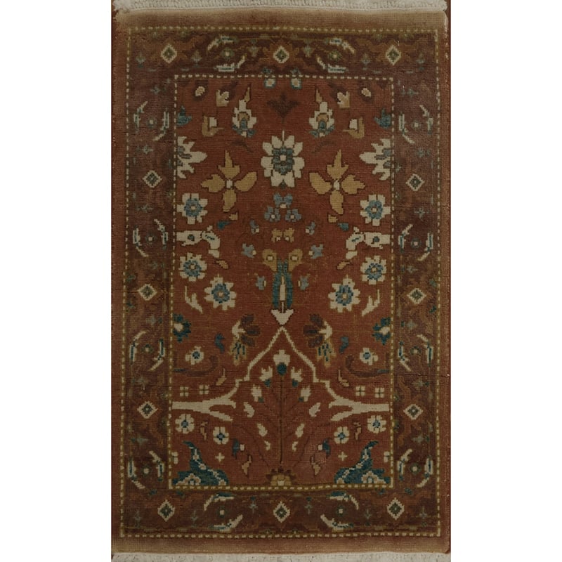 Hand Knotted Oriental 100% Wool Carpet Traditional All-Over Brown Ziegler Area Rug - 3' 0'' X 1' 11''