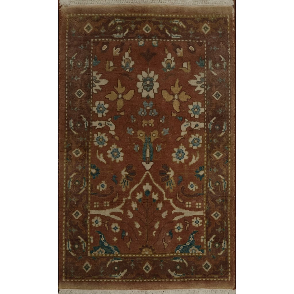 Hand Knotted Oriental 100% Wool Carpet Traditional All-Over Brown Ziegler Area Rug - 3' 0'' X 1' 11''
