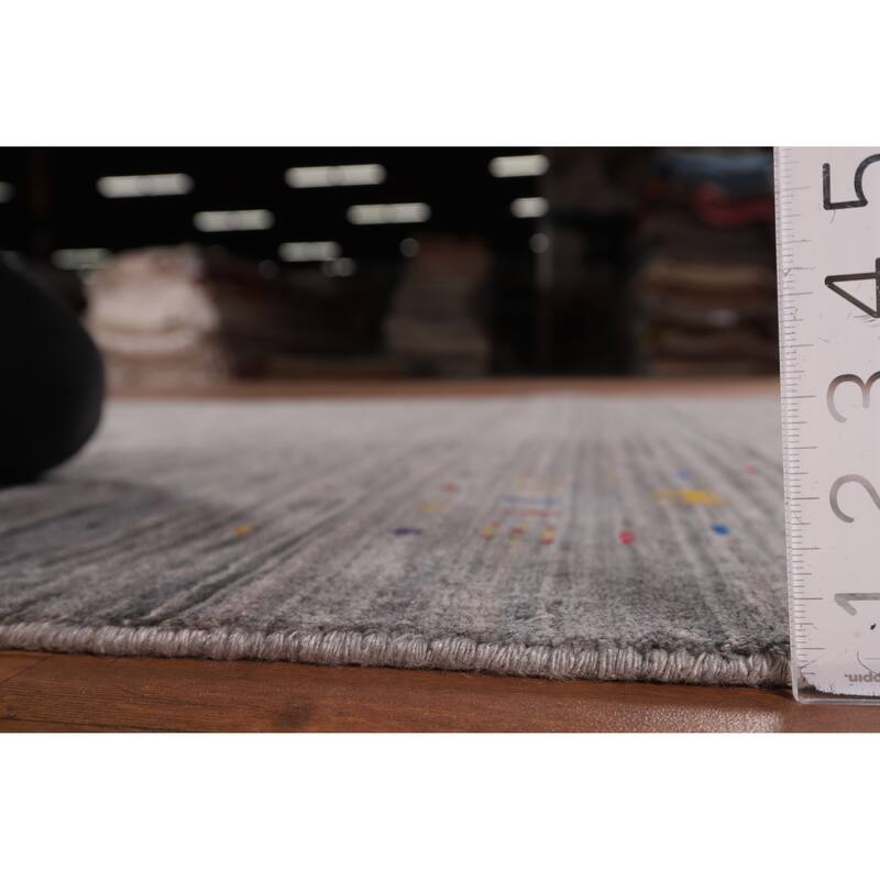 Gray & Green Striped Gabbeh Oriental Area Rug Handmade Silk Carpet - 5'2" x 7'10"