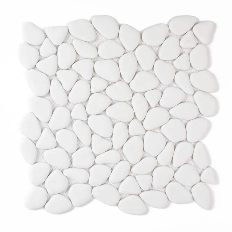The Tile Life Huron Rock 12x12 White Glass Mosaic Pebble Floor & Wall Tile