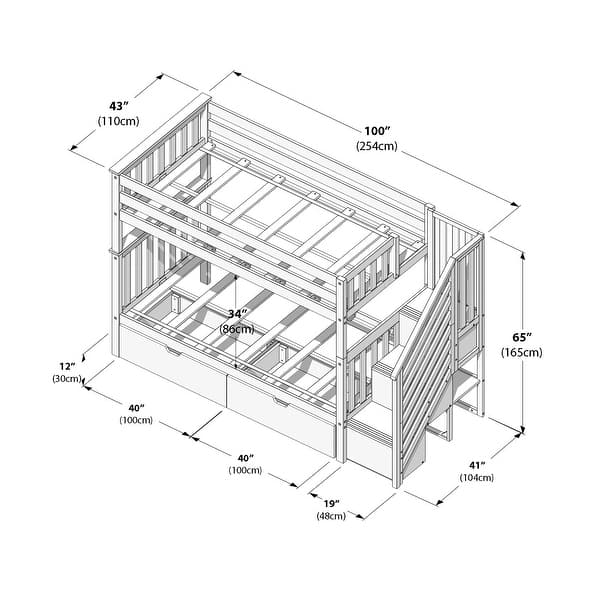 dimension image slide 1 of 2, Max & Lily Twin over Twin Staircase Bunk Bed with Storage Drawers