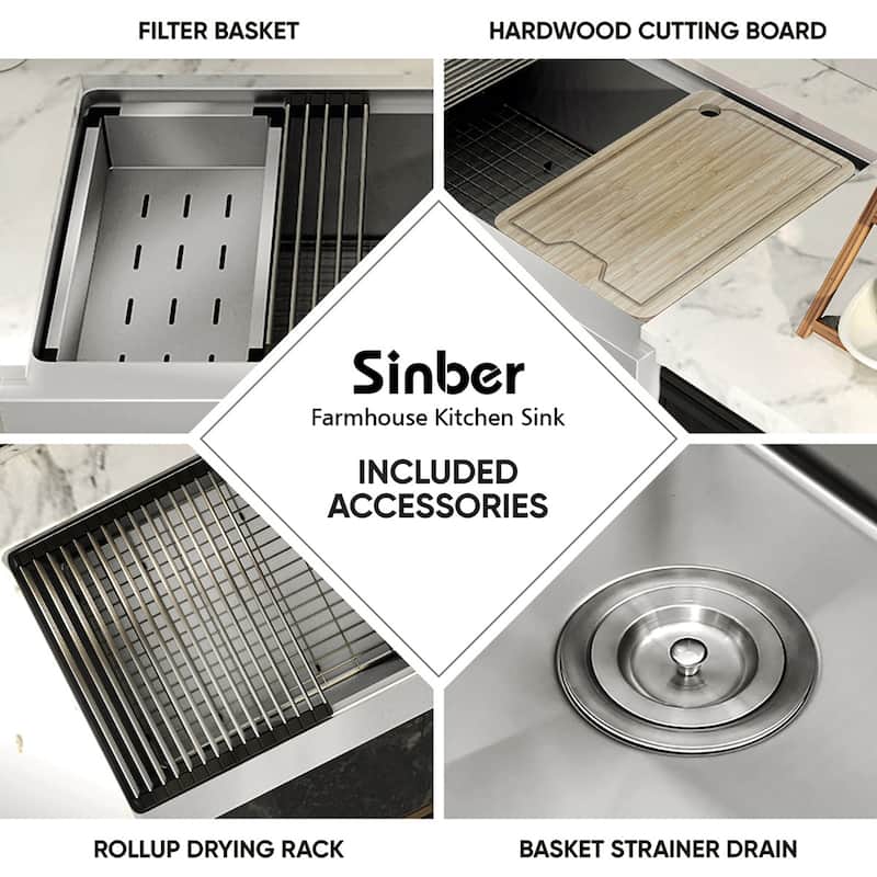Sinber Farmhouse Apron Single Bowl 304 Stainless Steel Kitchen Sink