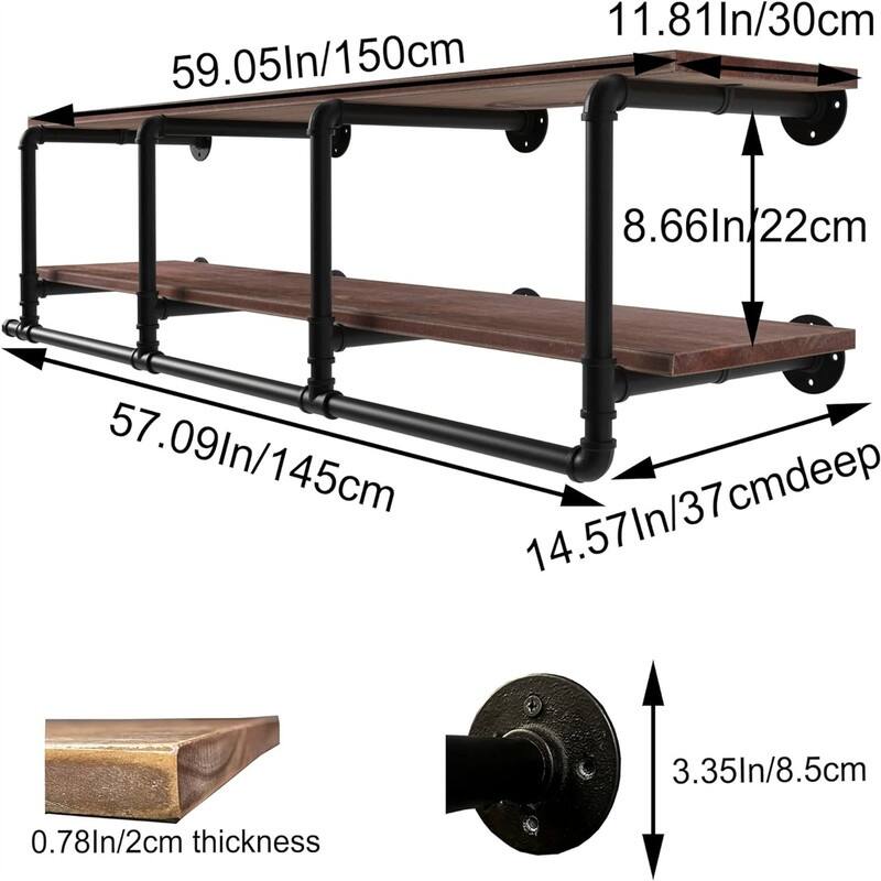 60In Industrial Pipe Clothing Rack with Top Shelf