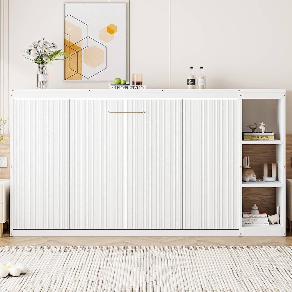 Roomfitters Twin Murphy Bed with Foldable Frame and Built-in Bookshelf for Compact Spaces, White