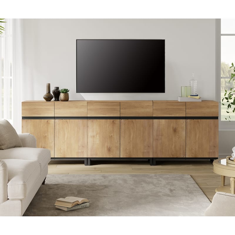 WAMPAT Modern TV Stand with Storage Cabinets for Living Room,Bedroom,Brown - 3PCS - Oak