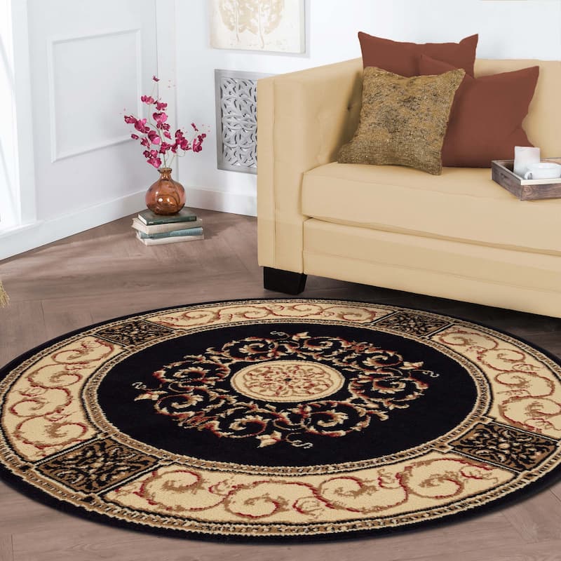 Superior Traditional Floor Decor Large Indoor Area Rug - 5' Round - Midnight Blue