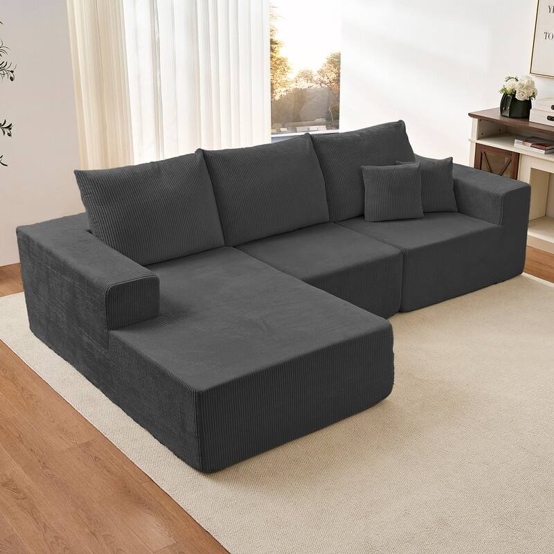 Mixoy W108"Corduroy Fabric Sectional Couch,3-Pieces Free-Combined Cloud Modular Modern L-Shaped Sofa with Chaise Lounge