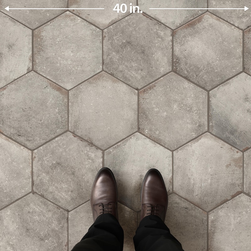 Merola Tile D'Anticatto Hex Grigio 11" x 12-3/4" Porcelain Floor and Wall Tile