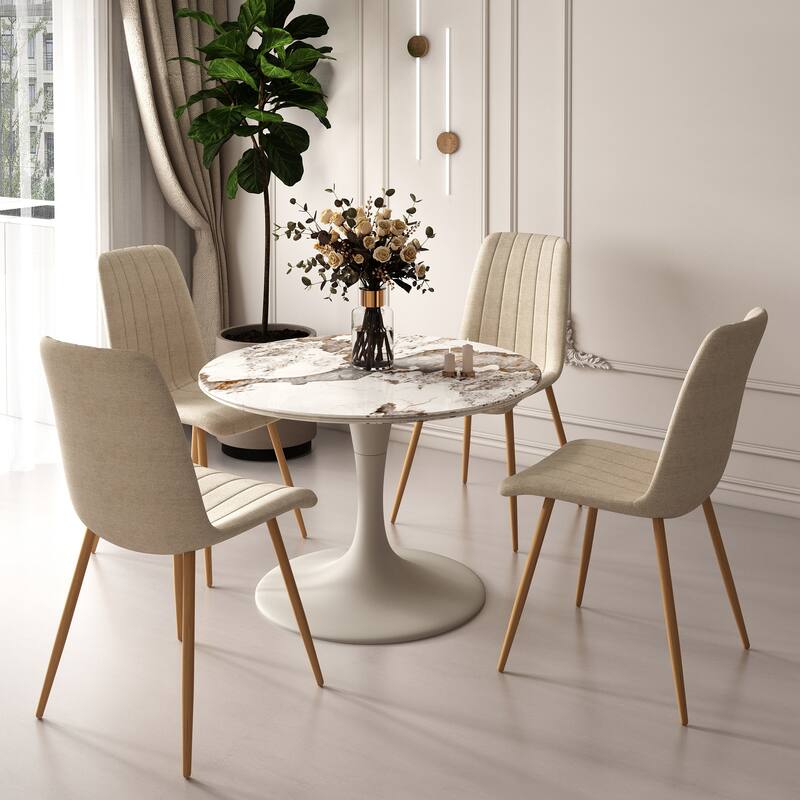 Modern Style Linen Solid Back Side Chair,Set of 4 Dining Chairs