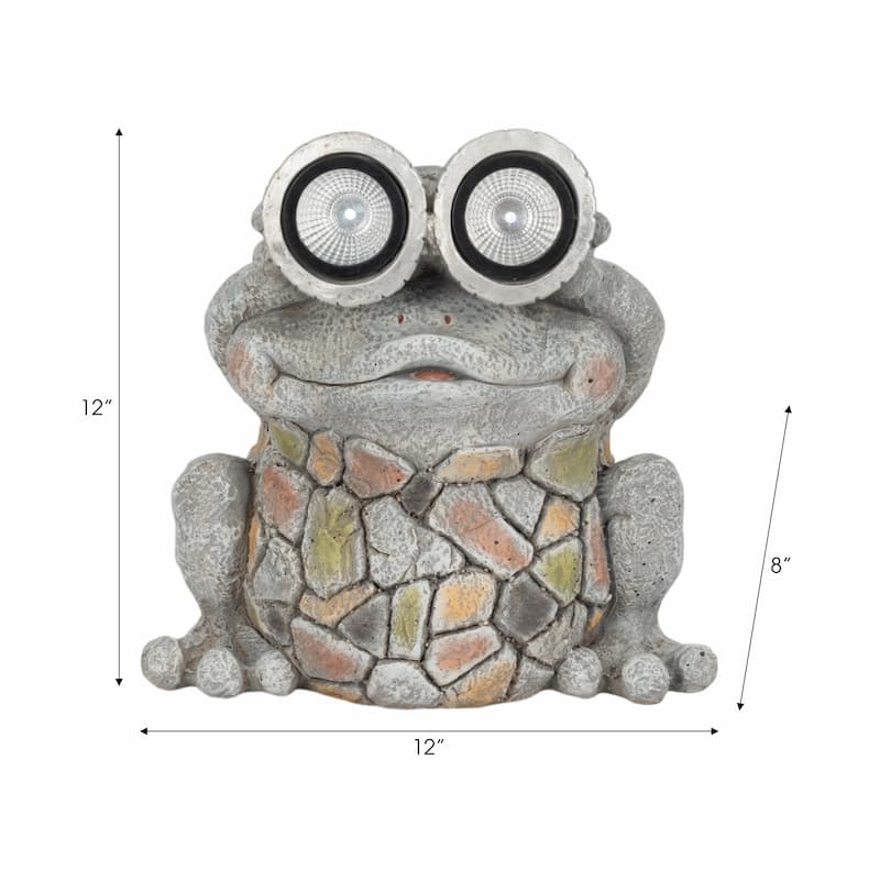 Resin Frog Statuary Solar-Powered Light-Up Goggles and Mosaic Texture