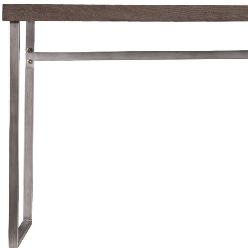 Grey Brown Wood Console Table and Silver Metal Sled Base - 46” L x 18.25” W x 30” H