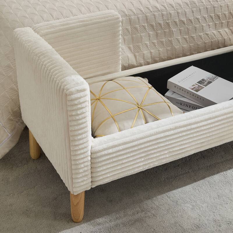 65.4"W End of Bed Storage Bench,Modern Ottoman Bench with Arms and Pillows