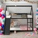 preview thumbnail 11 of 18, Twin over Twin House Bunk Bed with Ladder and Slide, Metal Twin Size Bunk Bed Frame, Easy Assembly,Convertible Ladder,Black Black
