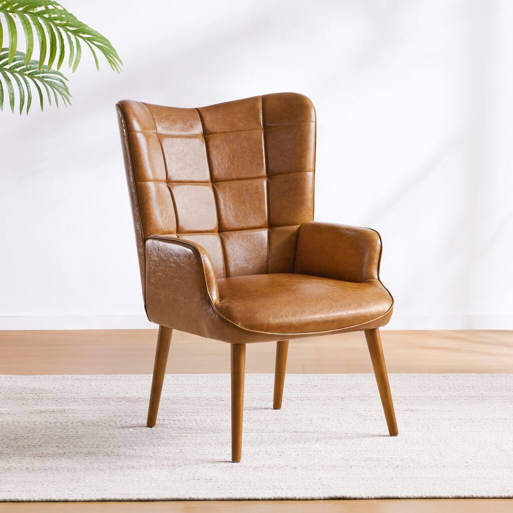 Modern 24.4" PU Leather Upholstered Accent Chair with Soild Wood Legs for Living Room