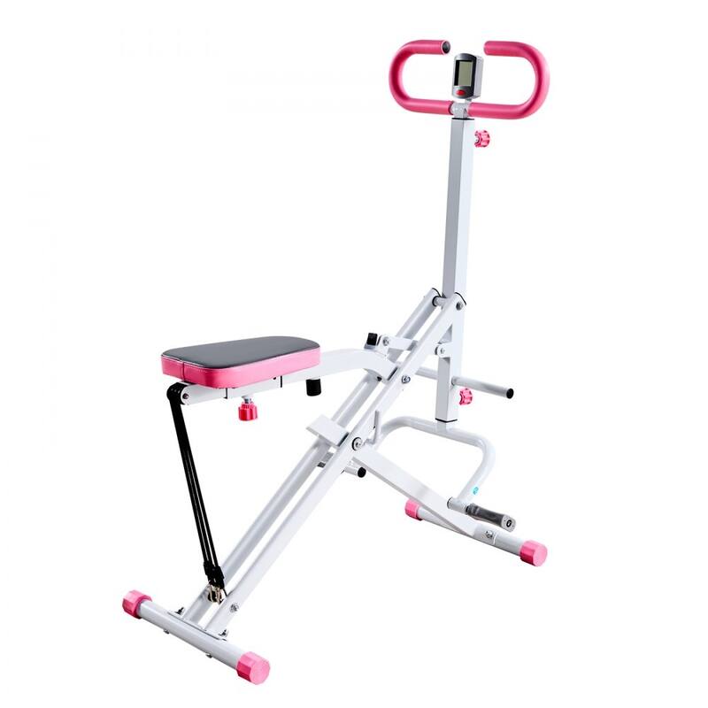 Pink-White Steel Deep Squat Training Machine with Adjustable Seat and Resistance Bands - 35.4 x 22.8 x 44.1 in