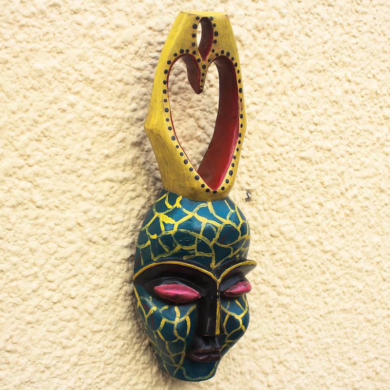 Novica Handmade Yellow Veins African Wood Mask