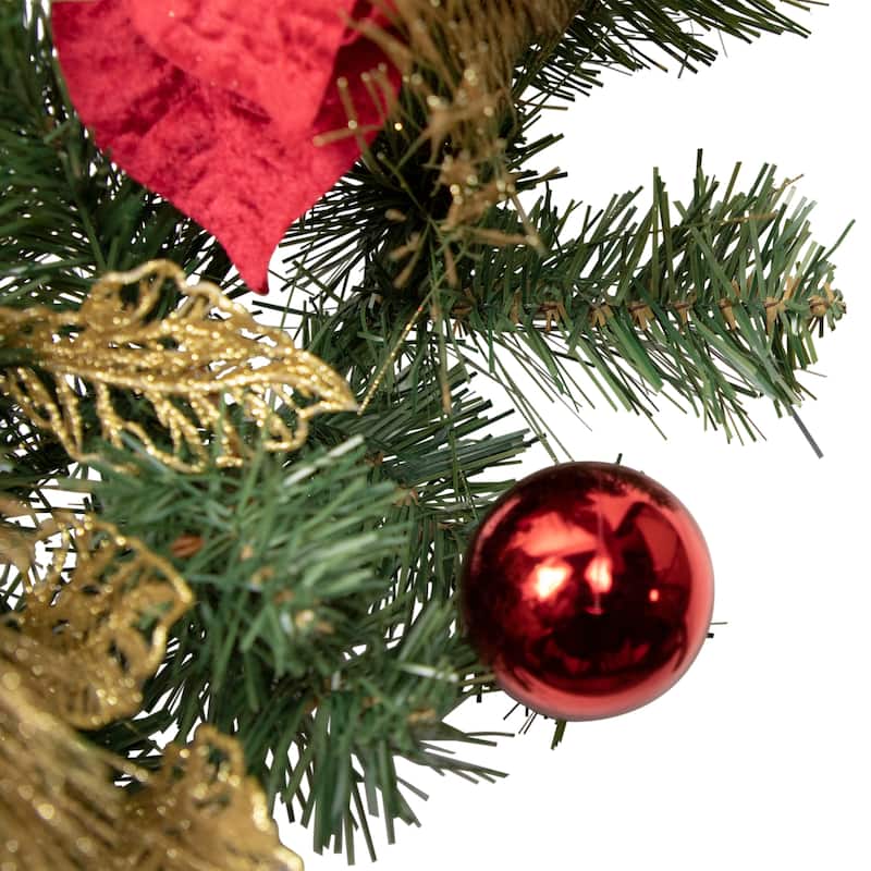 Poinsettias Ball Ornaments Artificial Christmas Wreath 24-Inch, Unlit