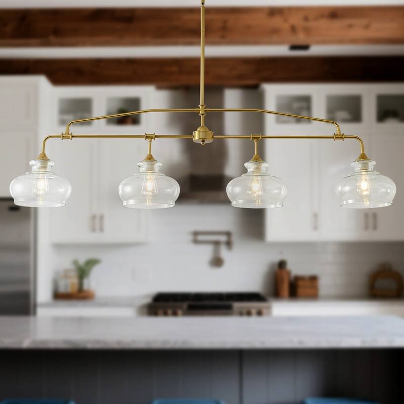 Modern Linear Chandelier Gold Chandeliers Kitchen Island Lighting with Clear Glass Shade - 3 / 4 / 5 Lights