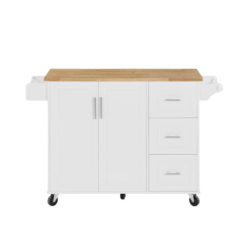 Anmytek White Rolling Kitchen Cart with Bamboo Top Drop Leaf Mobile Island Storage for Small Spaces