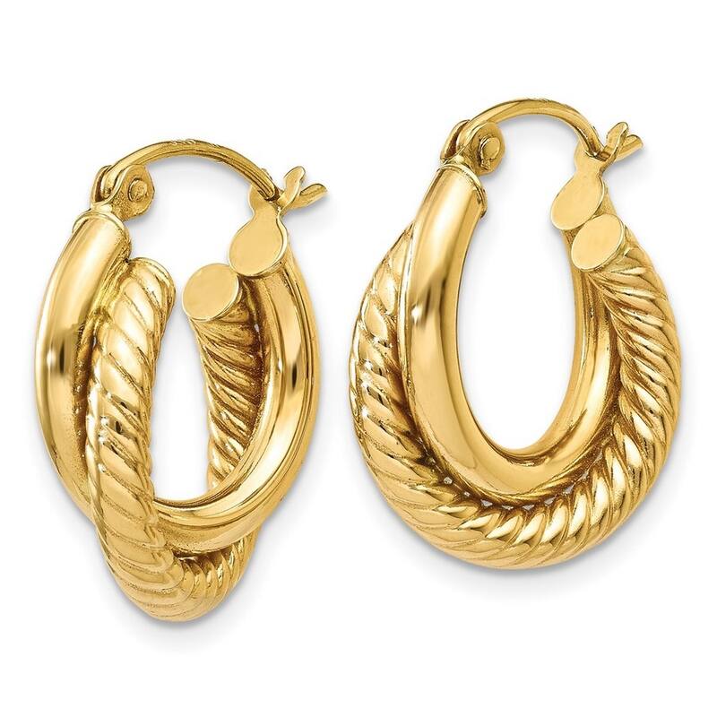Curata 14k Yellow Gold Polished and Twisted Double Hoop Earrings 12x5mm