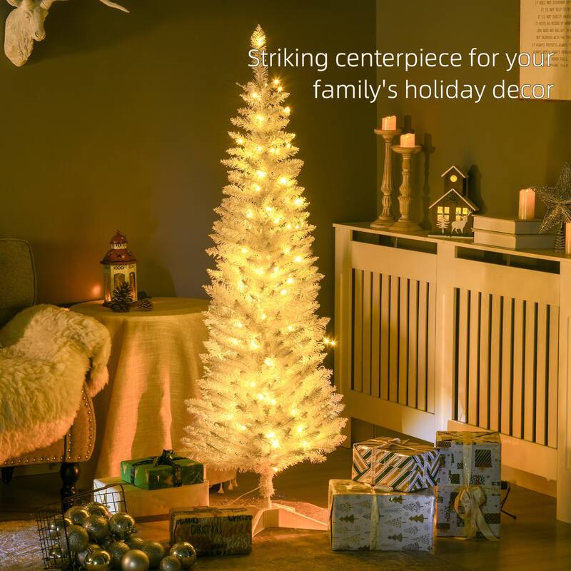 HOMCOM 5' Tall Pre-Lit Slim Noble Fir Artificial Christmas Tree with Realistic Branches, 110 Warm White LED Lights and 294 Tips
