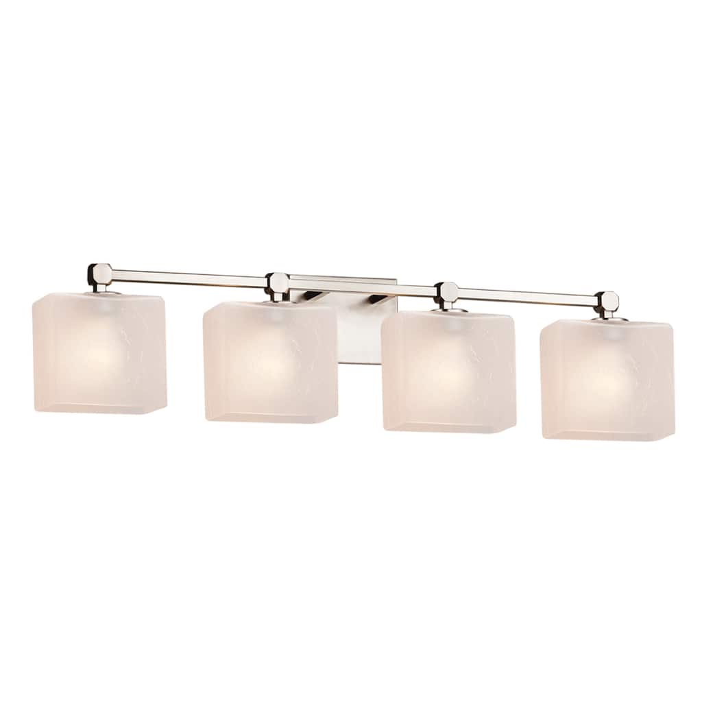 Justice Design Fusion Tetra 4-light Brushed Nickel Bath Bar, Frosted Crackle Rectangle Shade