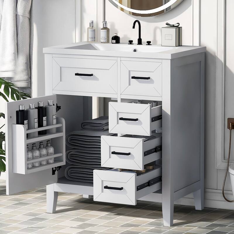 30" Bathroom Vanity with Ceramic Sink Combo,Solid Frame and MDF Board