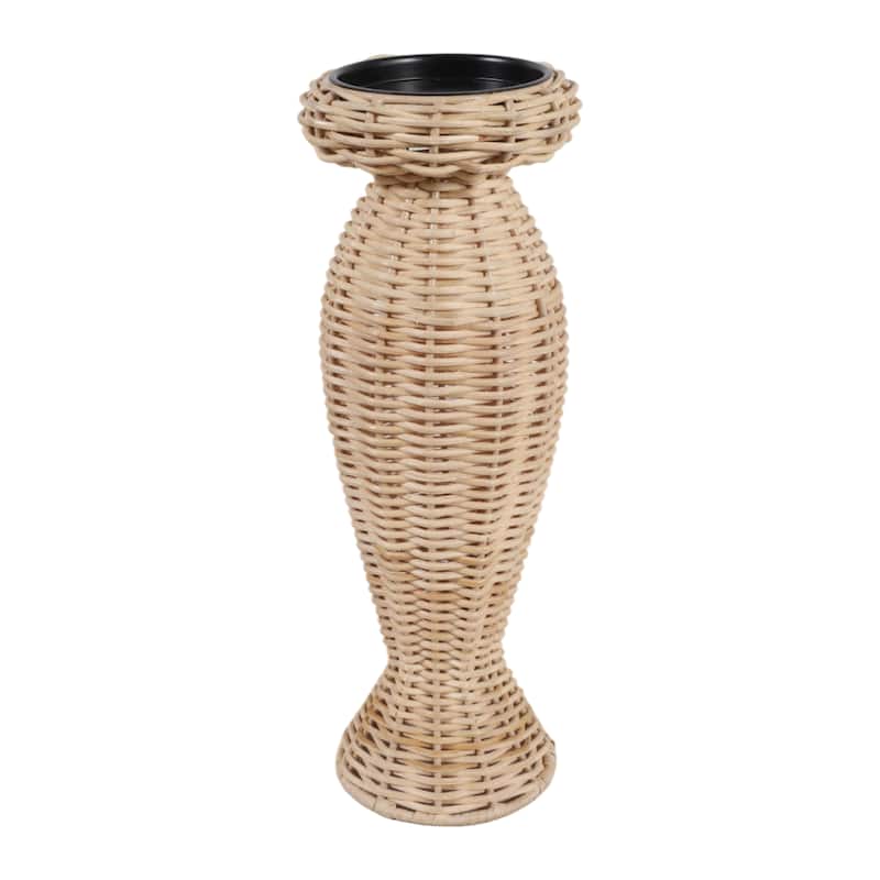 Candle Holder - Brown Metal Handwoven Raffia Pillar