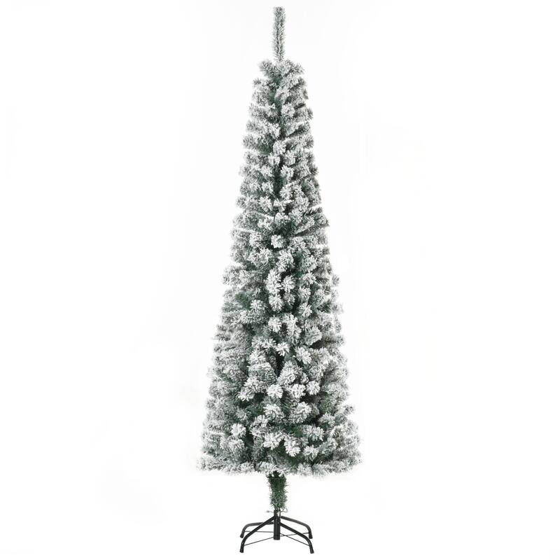 HOMCOM Unlit Slim Flocked Christmas Tree with Stand