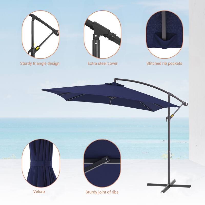 LIVOOSUN 8.2x8.2ft Offset Patio Umbrella Hanging Umbrella w/Steel Ribs