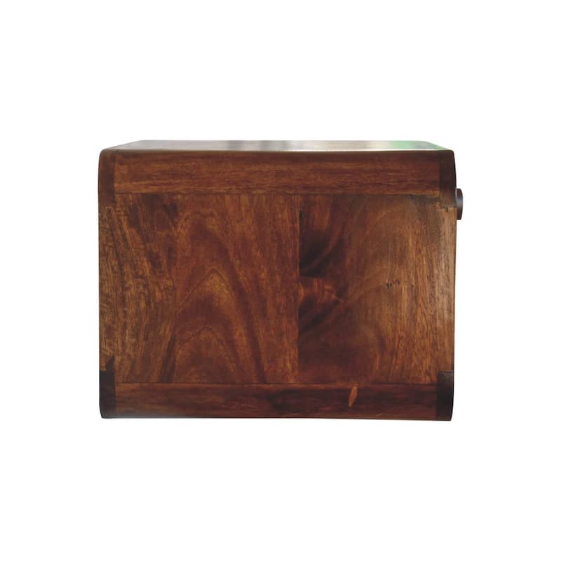 Artisan Furniture Solid Wood Chestnut Wall Mounted Open Woven Bedside, Brown with One Shelf and One Drawer