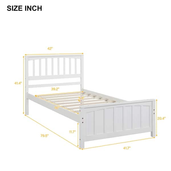 dimension image slide 0 of 2, Wood Platform Bed with Headboard & Footboard - Twin Size, Durable Design
