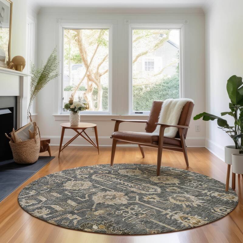 Premium Washable Super Soft Traditional Global Mayfield Rug - Gray - 8' x 8' - Round