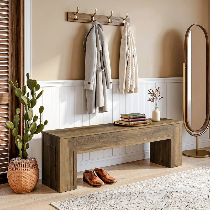 Entryway Shoe Bench, 55" Farmhouse Wooden Kitchen Table Bench - 11.81" D x 55.11" W x 17.72" H
