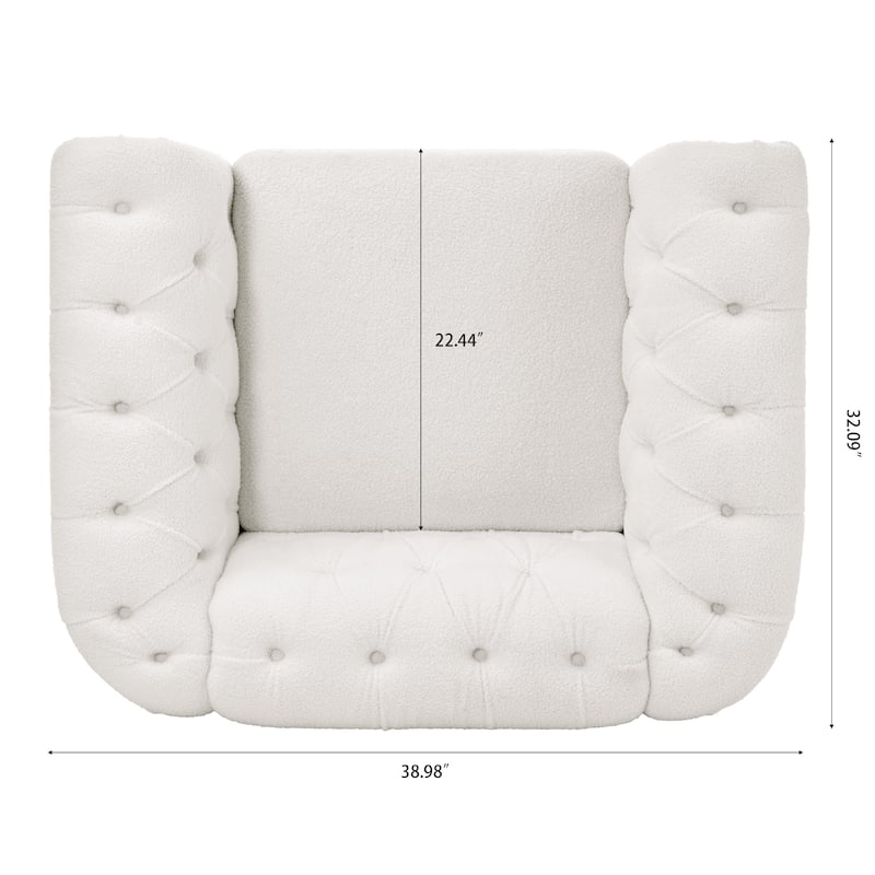 White Teddy Modern 38.98" Upholstered Buttons Tufted Accent Chair with Gourd Shaped Birch Legs and Nailheads