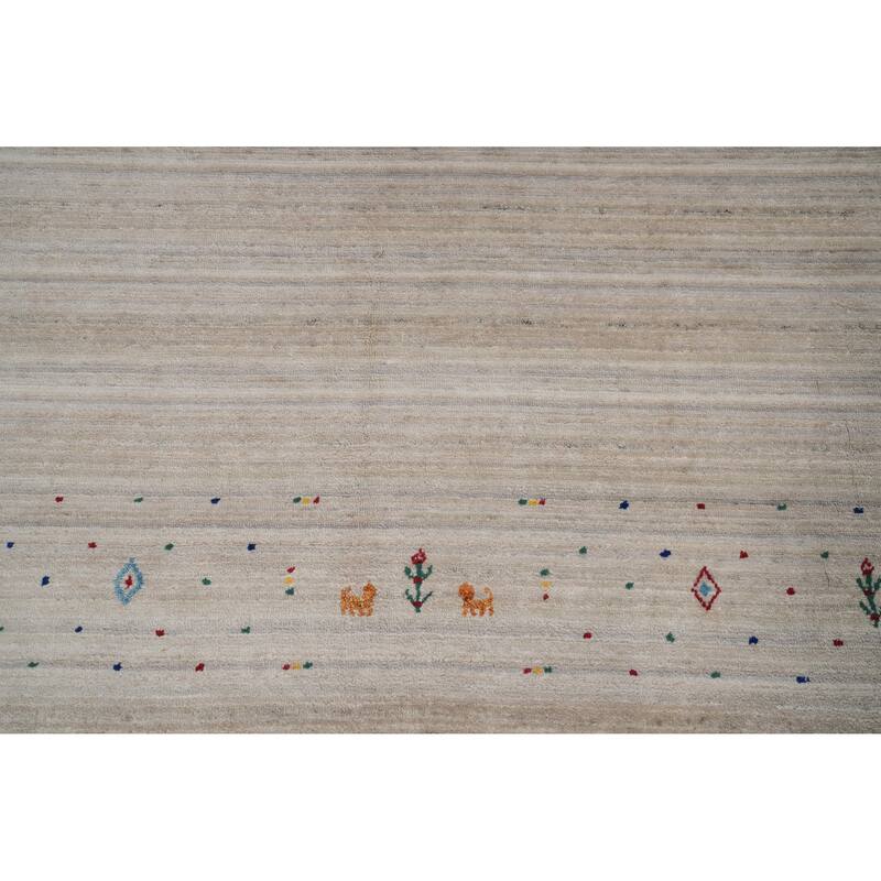 Hand Knotted Oriental Viscose Silk Carpet Tribal Animal Pictorial Beige & Ivories Gabbeh Area Rug - 9' 9'' X 8' 2''