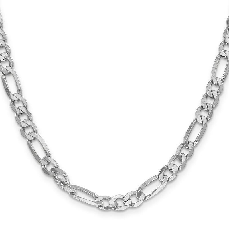 Curata 14k White Gold 6.0mm Flat Figaro Chain Bracelet