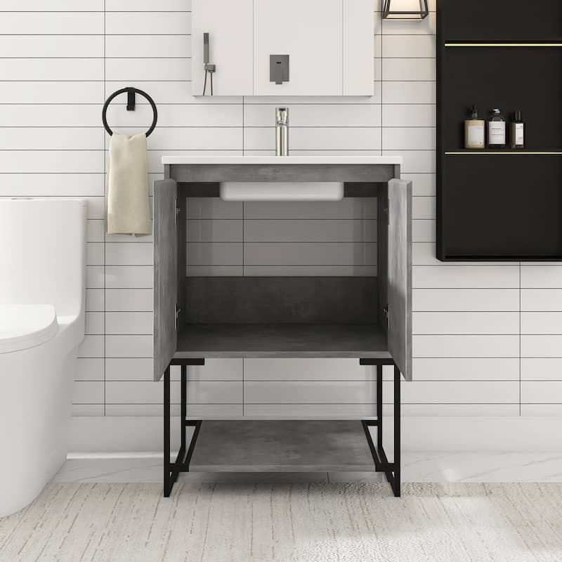 24-inch Freestanding Bath Vanity with White Cultured Mable Top